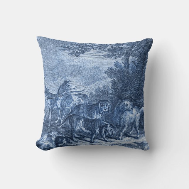 Vintage Blue Toile Whippets and other Hundar Kudde (Framsida)