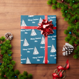 Vintage Blue Träd Gift Wrap | God jul Namn Presentpapper