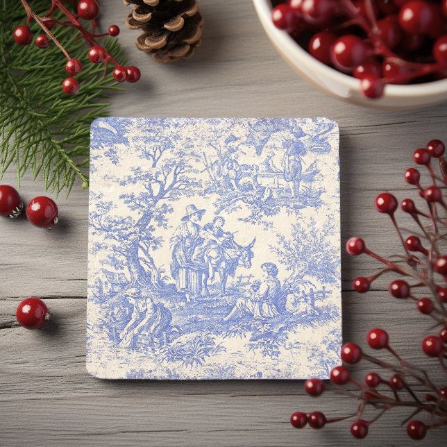 Vintage blue träd toile de jouy print stenunderlägg (Skapare uppladdad)