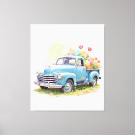 Vintage Blue Truck with Easter Eggs & Tulips Canvastryck