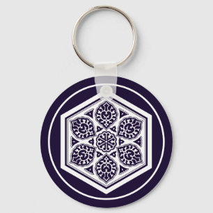 Vintage Blue Turkisk Rosette Geometric Graphic Nyckelring