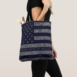 Vintage Blue USA American Flagga Distress Text Tygkasse