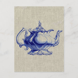 Vintage Blue Victorian Tekanna Design Tea Älskare Vykort