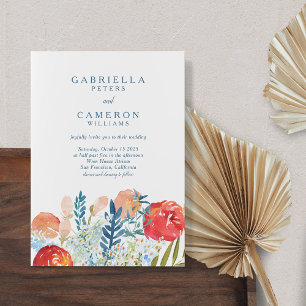 Vintage Blue Watercolor Blommigt Boho Garden Weddi Inbjudningar