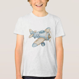 Vintage Blue Watercolor Propeller Plane  T Shirt