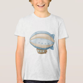Vintage Blue Watercolor Steampunk Blimp Dirigible T Shirt