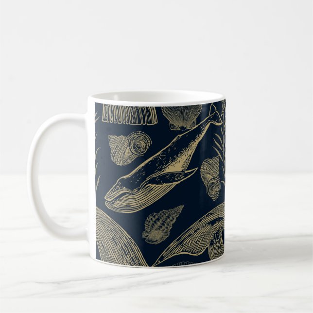 Vintage Blue Whale Nautical Kaffemugg (Vänster)