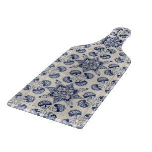 Vintage Blue White Geometric Flower Mönster