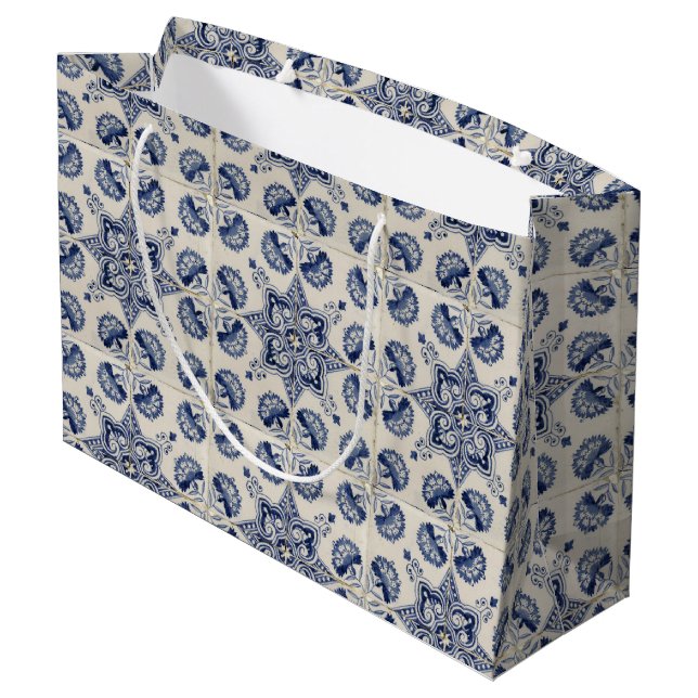 Vintage Blue White Geometric Flower Mönster (Baksidan Vinklad)