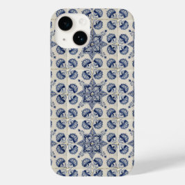 Vintage Blue White Geometric Flower Mönster