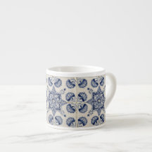 Vintage Blue White Geometric Flower Mönster