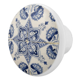 Vintage Blue White Geometric Flower Mönster Knopp