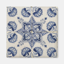 Vintage Blue White Geometric Flower Mönster Magnet