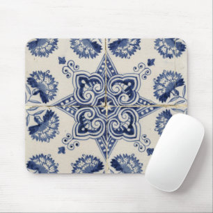 Vintage Blue White Geometric Flower Mönster Musmatta