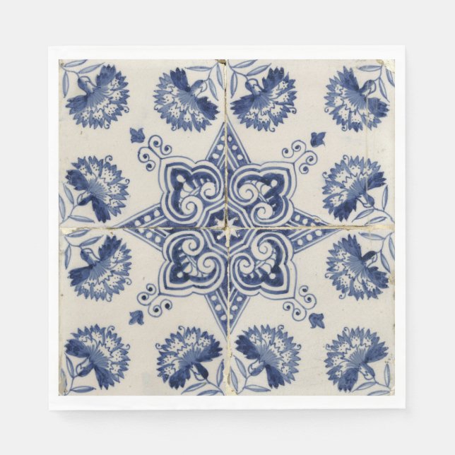 Vintage Blue White Geometric Flower Mönster Pappersservett (Framsidan)
