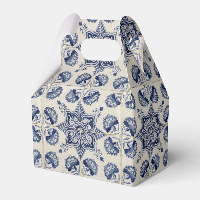 Vintage Blue White Geometric Flower Mönster Presentaskar (Framsidan Sidan)