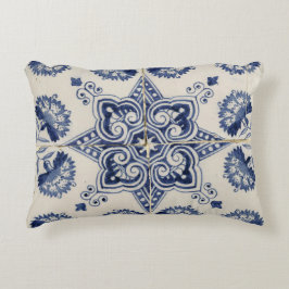 Vintage Blue White Geometric Flower Mönster Prydnadskudde