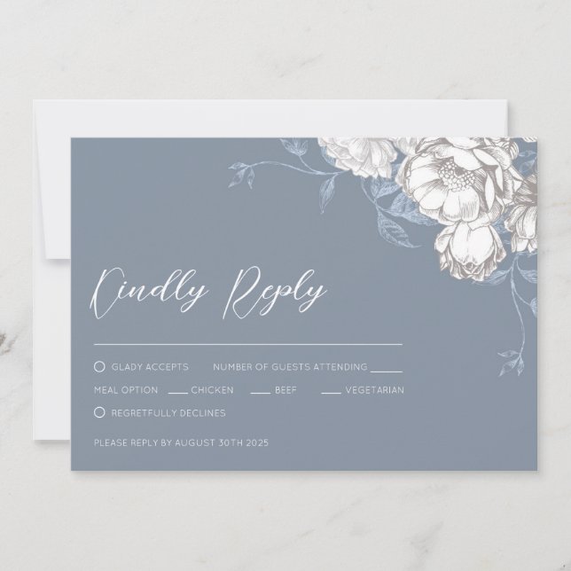 Vintage Blue White & Grått Blommigt Teckning (Framsida)