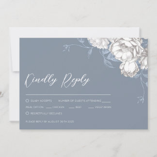 Vintage Blue White & Grått Blommigt Teckning