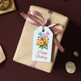 Vintage Blue WildblomBouquet Grattis på födelsedag Presentetikett