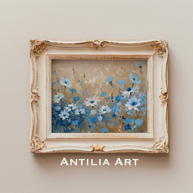 Vintage Blue Wildblomma Fält Painting Botanical Poster (Skapare uppladdad)