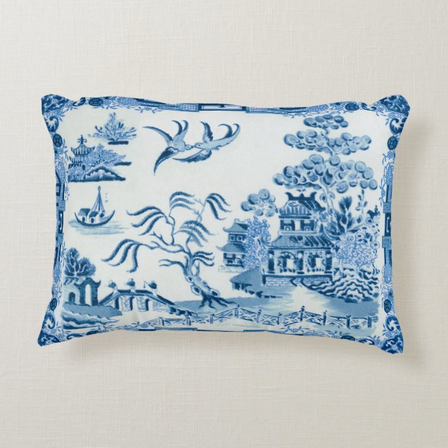Vintage Blue Willow accent Pillow Prydnadskudde (Baksidan)