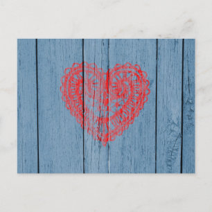 Vintage Blue Wood and Red Snöre Heart Vykort