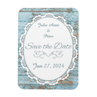 Vintage Blue Wood & Snöre Rustic Beach Magnet