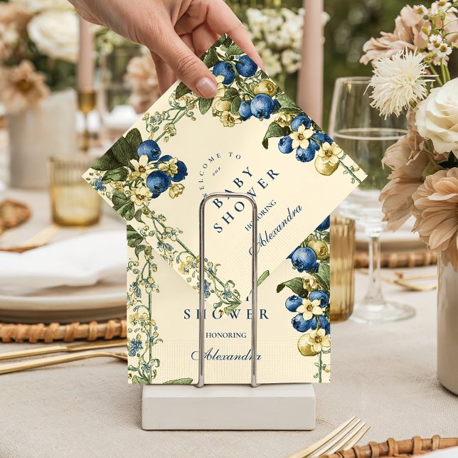 Vintage Blueberry Botanical Baby Shower Pappersservett (Skapare uppladdad)