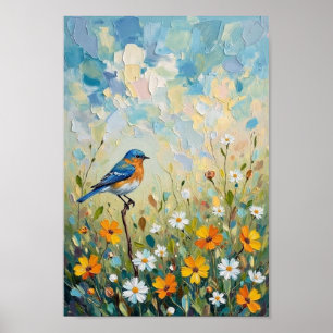 Vintage Bluebird Äng Floral Konst Poster
