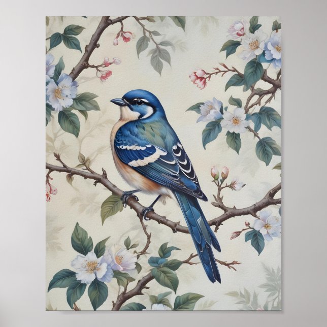 Vintage Bluebird & Blommars Wall Art Poster (Framsidan)