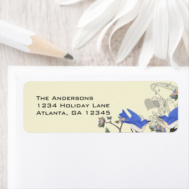 Vintage Bluebird Labels felt #2 Returadress Etikett (Insitu)