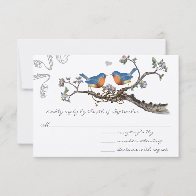 Vintage Bluebirds Blooming Gren Bröllop OSA Kort (Framsida)