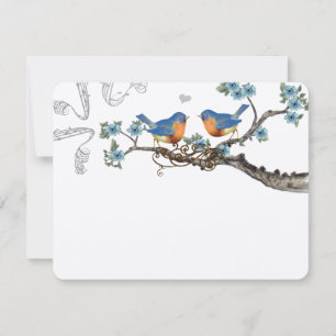 Vintage Bluebirds Blooming Gren Bröllop OSA Kort