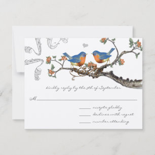 Vintage Bluebirds Blooming Gren Bröllop OSA Kort
