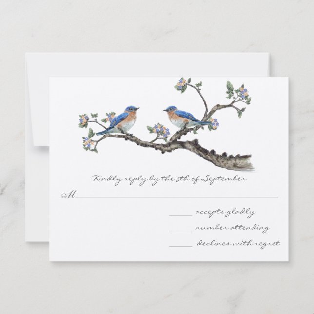 Vintage Bluebirds Bröllop RSVP OSA Kort (Baksida)