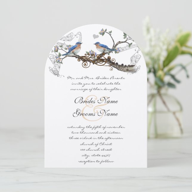 Vintage Bluebirds bröllopsinbjudningar Inbjudningar (Stående Fram)