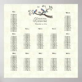 Vintage Bluebirds Coral och Blue Love birds Poster