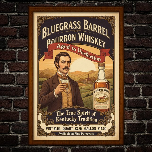 Vintage Bluegräs Bourbon Advertising Poster (Skapare uppladdad)