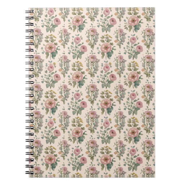 Vintage Blush Anemone Blommig Anteckningsbok (Framsidan)