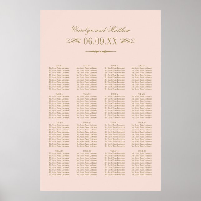Vintage Blush Antik Bröllopsstolsplacering Poster (Framsidan)