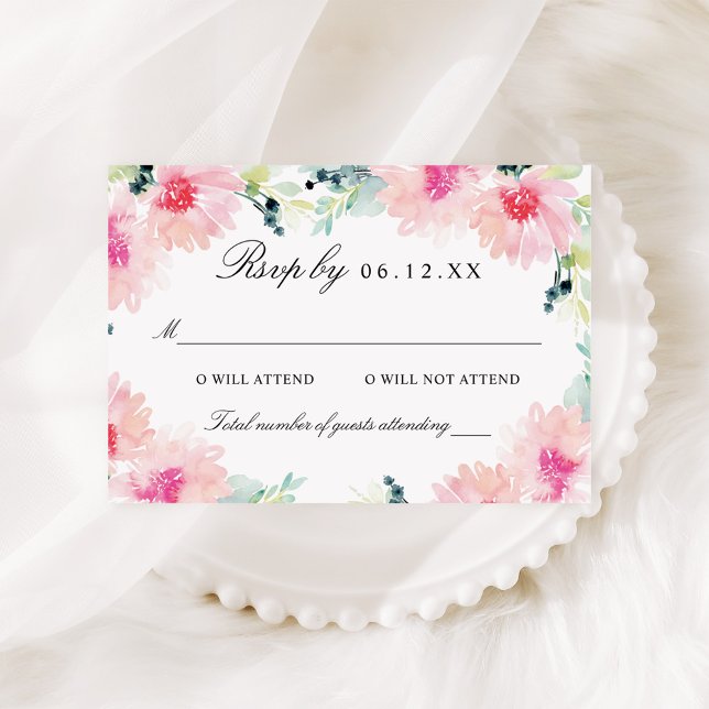 Vintage Blush Blommig Akvarell Bröllop RSVP Inbjudningar (Skapare uppladdad)