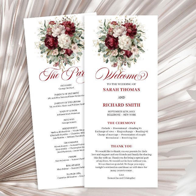 Vintage Blush Burgundy Blommig Bröllopsprogram Program (Vintage Blush Burgundy Floral Wedding Program)