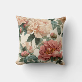 Vintage Blush Peony Cream Floral Pattern Kudde