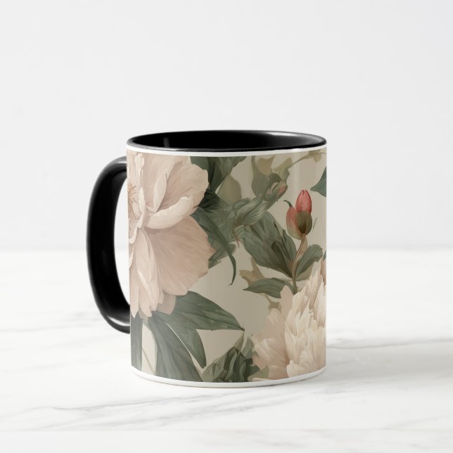 Vintage Blush Peony Cream Floral Pattern Mugg (Framsida vänster)