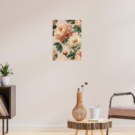 Vintage Blush Peony Cream Floral Pattern Poster