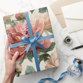 Vintage Blush Peony Cream Floral Pattern Presentpapper