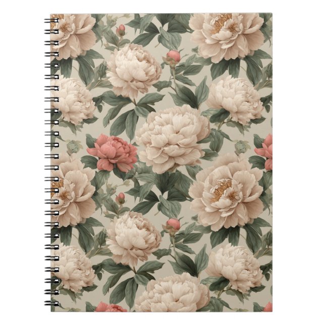 Vintage Blush Peony Kräm Blommönster Anteckningsbok (Framsidan)