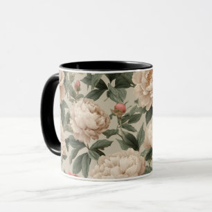 Vintage Blush Peony Kräm Blommönster Mugg