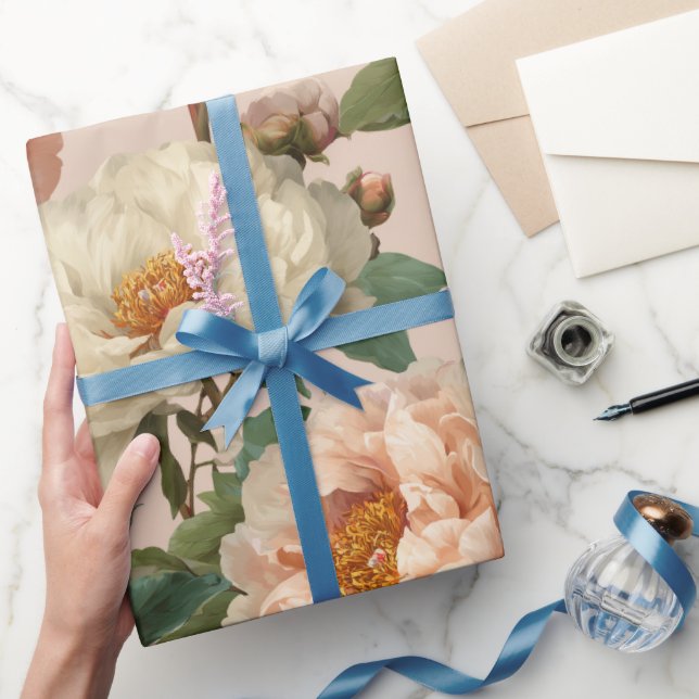 Vintage Blush Peony Kräm Blommönster Presentpapper (Gifting)